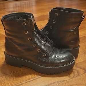 Sugar “Livewire” Black Faux-Croc Combat Boots – Size 8.5M